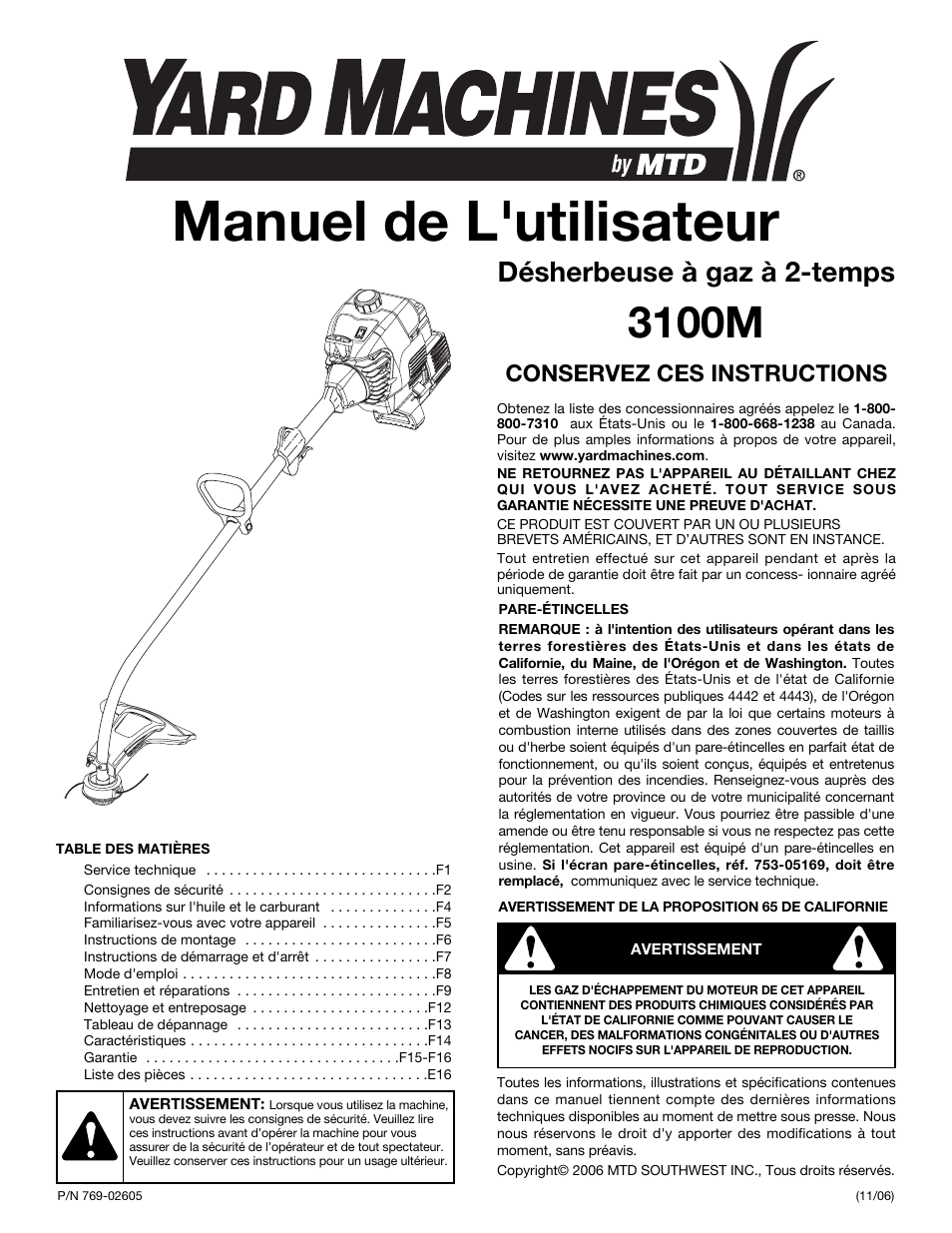 Manuel de l'utilisateur, 3100m, Désherbeuse à gaz à 2-temps | Conservez ces instructions | Yard Machines 3100M User Manual | Page 17 / 52