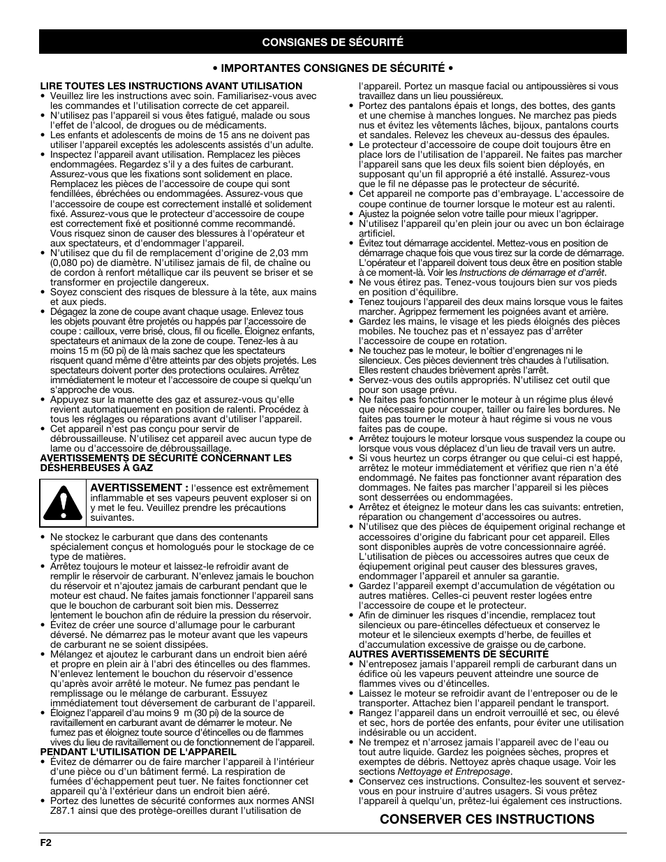 Conserver ces instructions | Yard Machines 3100M User Manual | Page 18 / 52