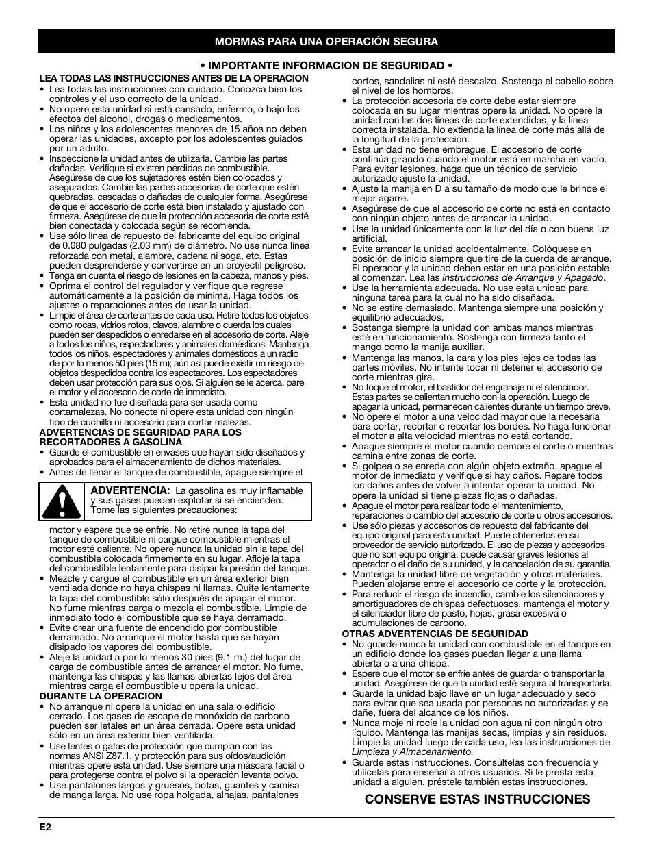 Conserve estas instrucciones | Yard Machines 3100M User Manual | Page 34 / 52