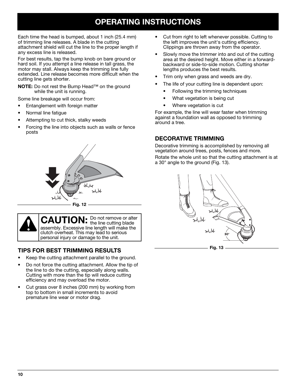 Caution, Operating instructions | Yard Machines YM137 User Manual | Page 10 / 56