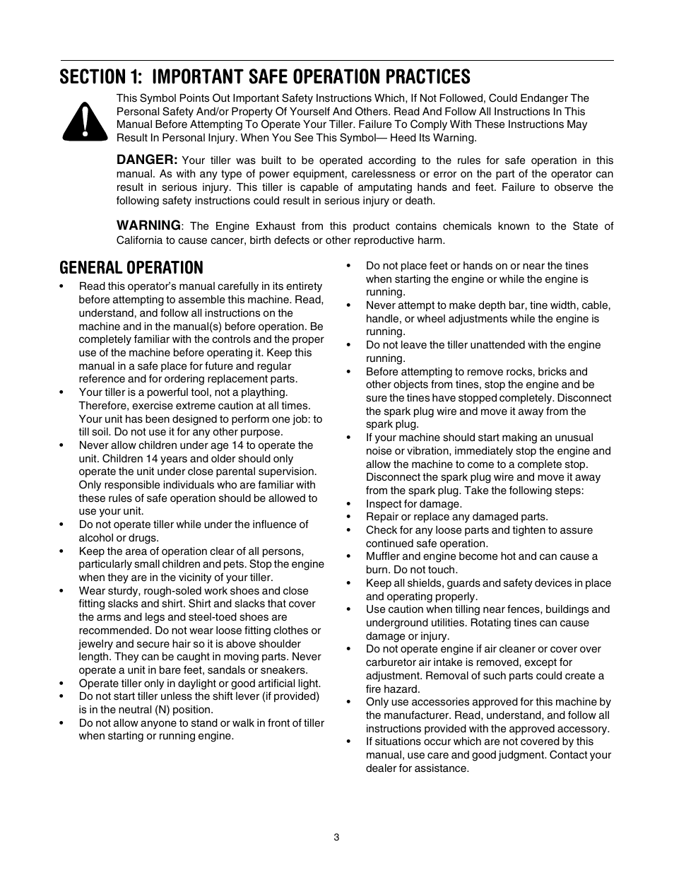 General operation | Yard Machines 390 User Manual | Page 3 / 24