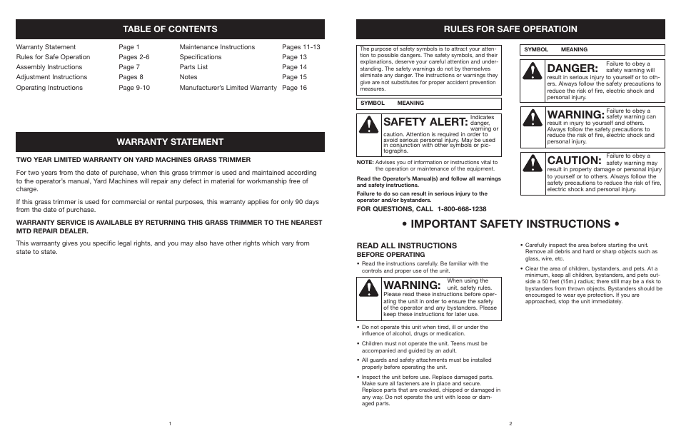 Yard Machines MTD27P User Manual | Page 3 / 52