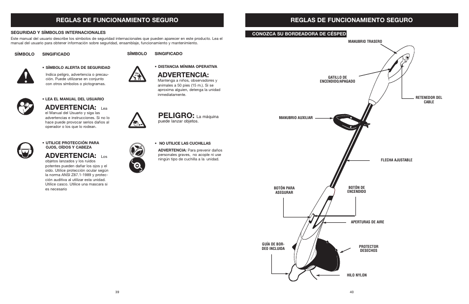 Peligro, Advertencia, Reglas de funcionamiento seguro | Yard Machines MTD27P User Manual | Page 41 / 52