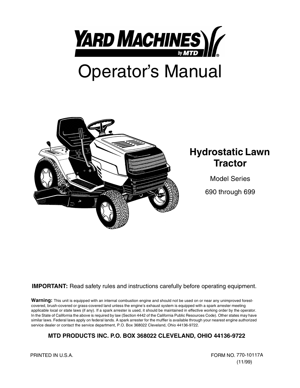 Yard Machines 690 Thru 699 User Manual | 24 pages