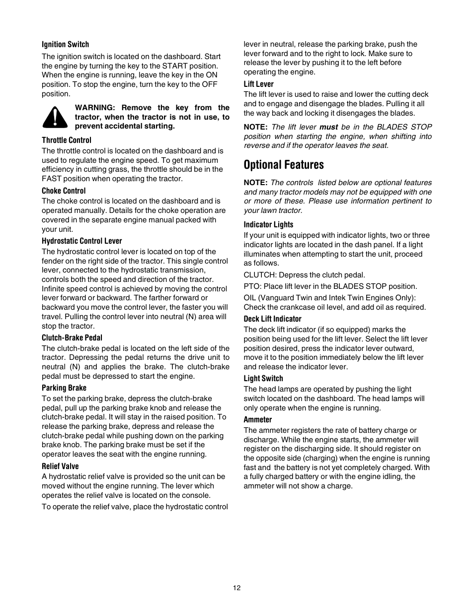 Optional features | Yard Machines 690 Thru 699 User Manual | Page 12 / 24