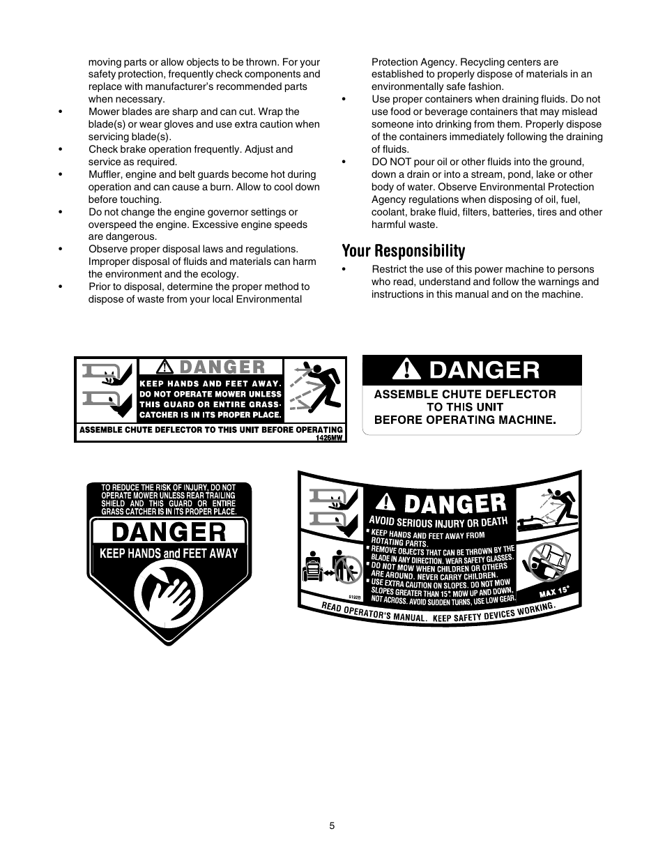 Your responsibility | Yard Machines 690 Thru 699 User Manual | Page 5 / 24