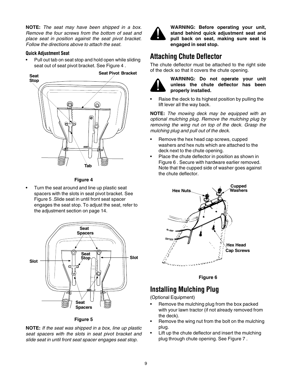 Attaching chute deflector, Installing mulching plug | Yard Machines 690 Thru 699 User Manual | Page 9 / 24