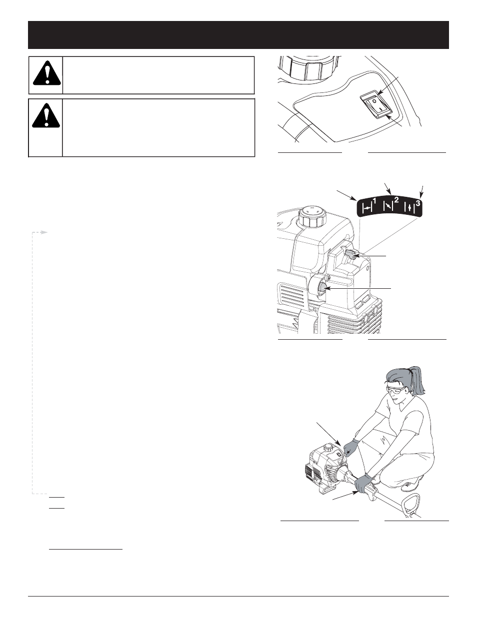 Advertencia, Instrucciones de arranque y apagado | Yard Machines Y700 User Manual | Page 49 / 64
