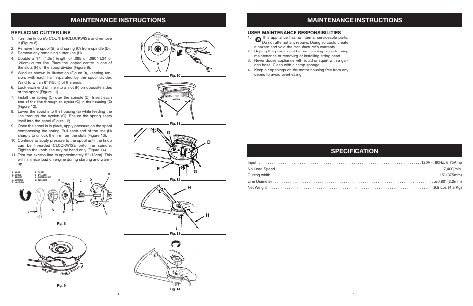 Maintenance instructions, Specification | Yard Machines MTD308P User Manual | Page 10 / 42