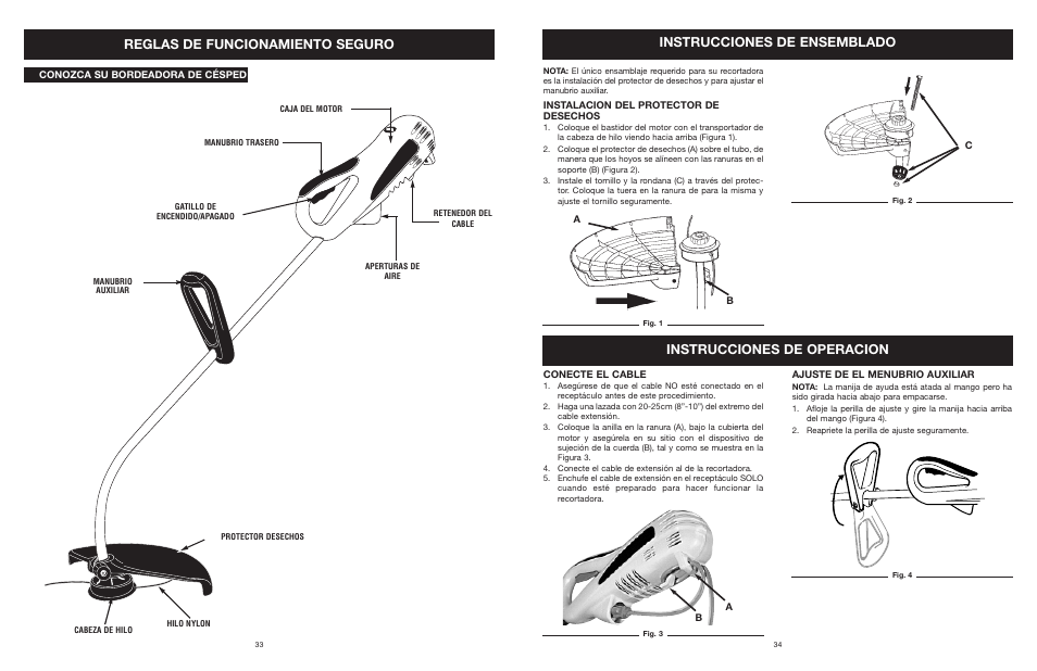 Reglas de funcionamiento seguro, Instrucciones de ensemblado, Instrucciones de operacion | Yard Machines MTD308P User Manual | Page 34 / 42