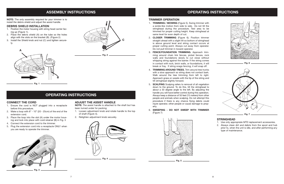 Assembly instructions operating instructions, Operating instructions | Yard Machines MTD308P User Manual | Page 8 / 42