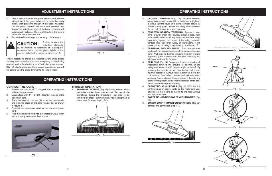 Caution, Adjustment instructions, Operating instructions | Yard Machines MTDA13P User Manual | Page 10 / 52