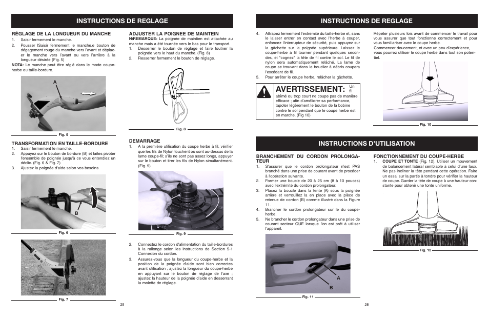 Avertissement, Instructions de reglage, Instructions d’utilisation | Yard Machines MTDA13P User Manual | Page 27 / 52