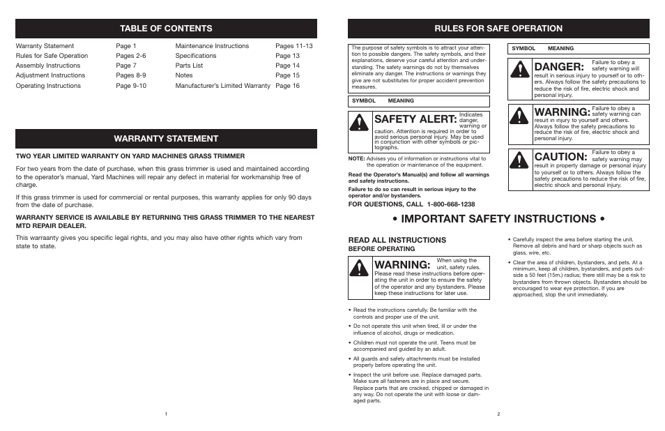 Yard Machines MTDA13P User Manual | Page 3 / 52