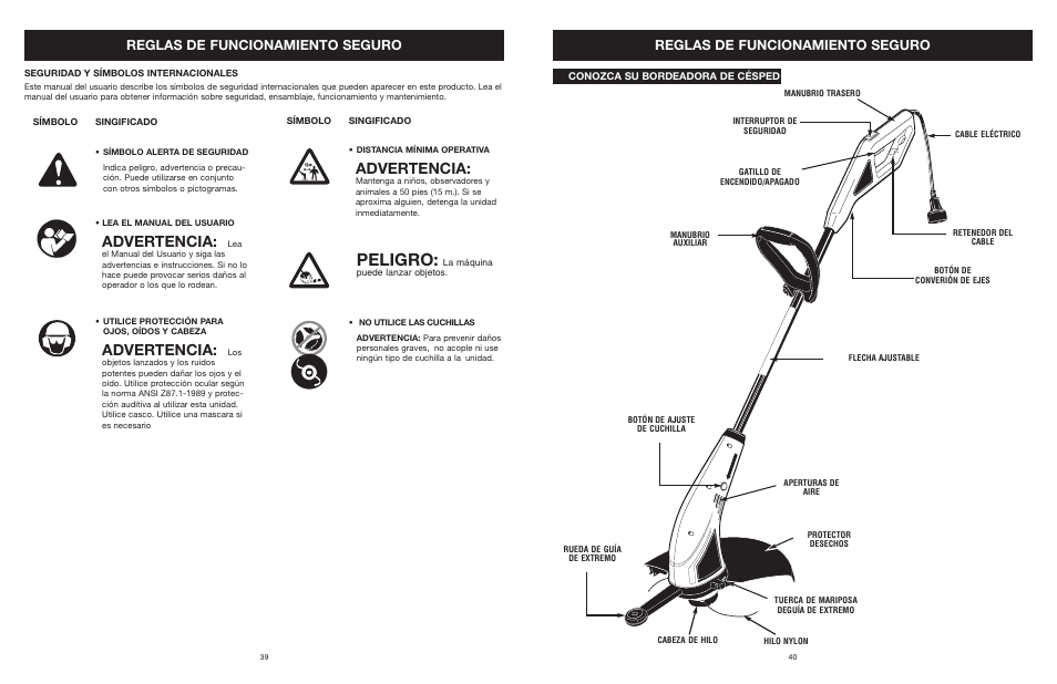 Peligro, Advertencia, Reglas de funcionamiento seguro | Yard Machines MTDA13P User Manual | Page 41 / 52