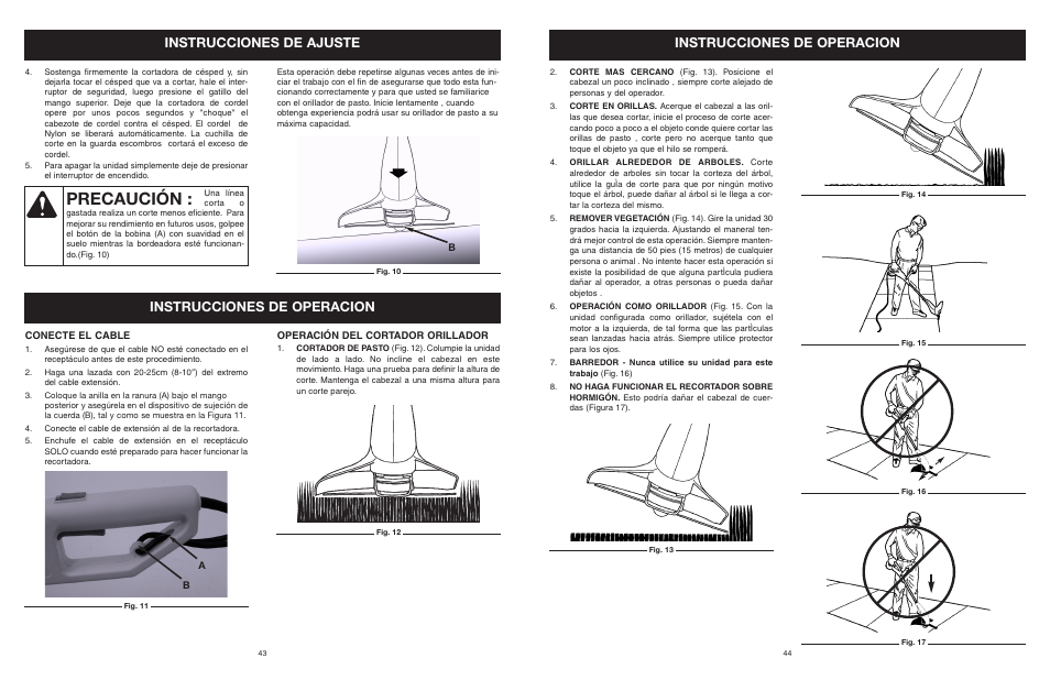 Precaución, Instrucciones de ajuste, Instrucciones de operacion | Yard Machines MTDA13P User Manual | Page 45 / 52