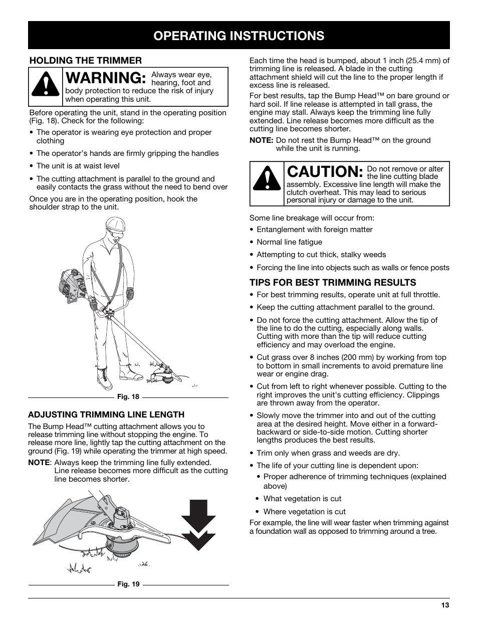 Warning, Caution, Operating instructions | Yard Machines LT31CSH User Manual | Page 13 / 24