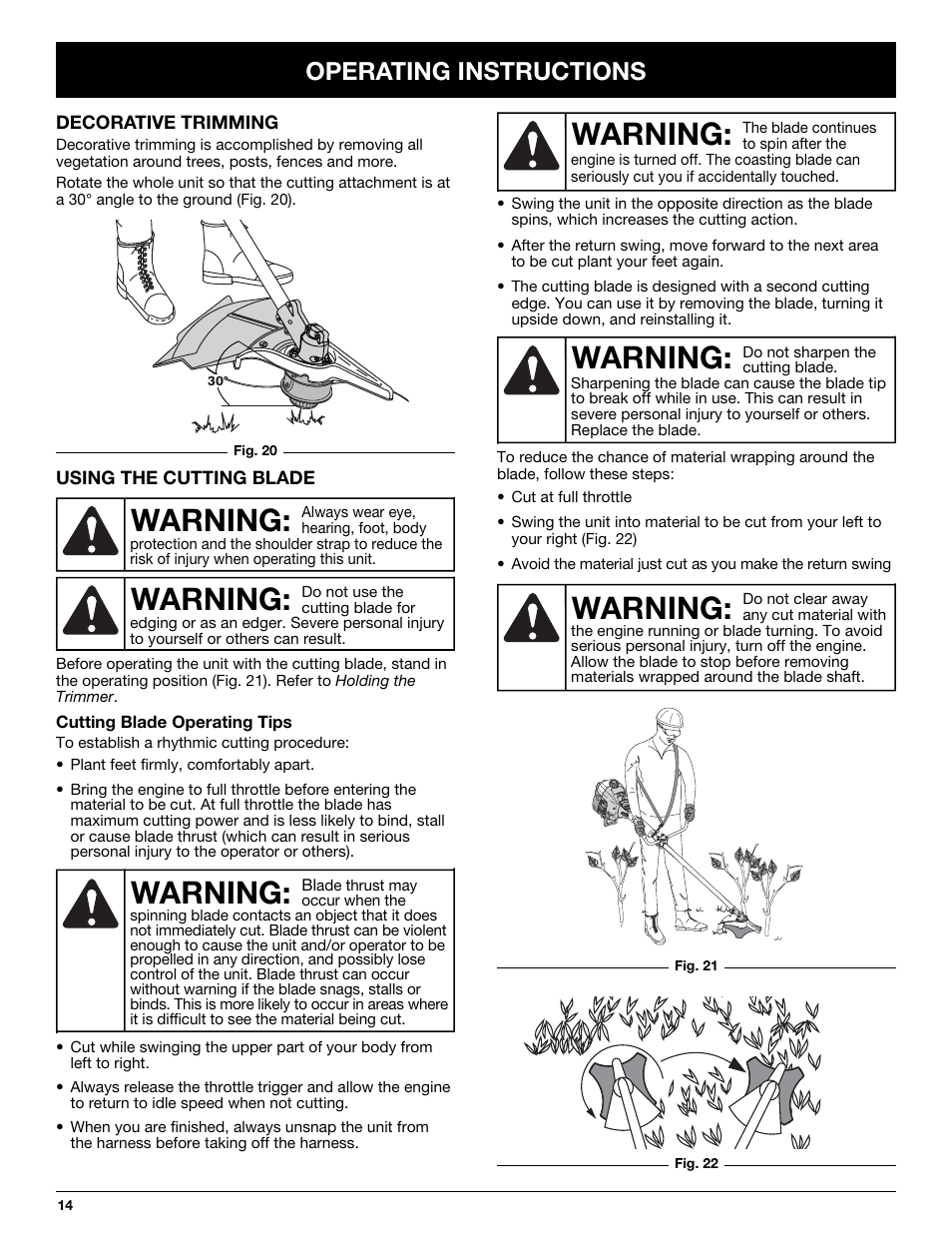 Warning, Operating instructions | Yard Machines LT31CSH User Manual | Page 14 / 24