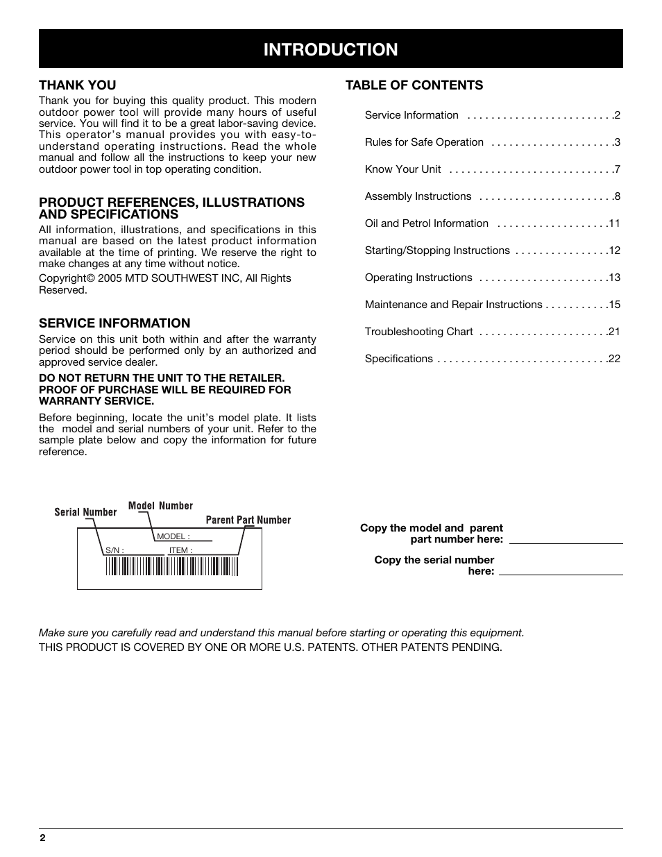 Introduction | Yard Machines LT31CSH User Manual | Page 2 / 24