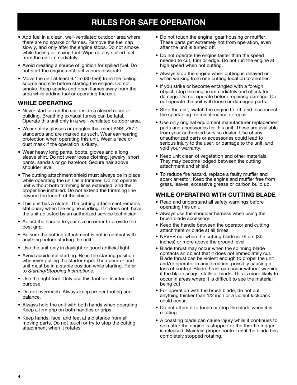 Rules for safe operation | Yard Machines LT31CSH User Manual | Page 4 / 24