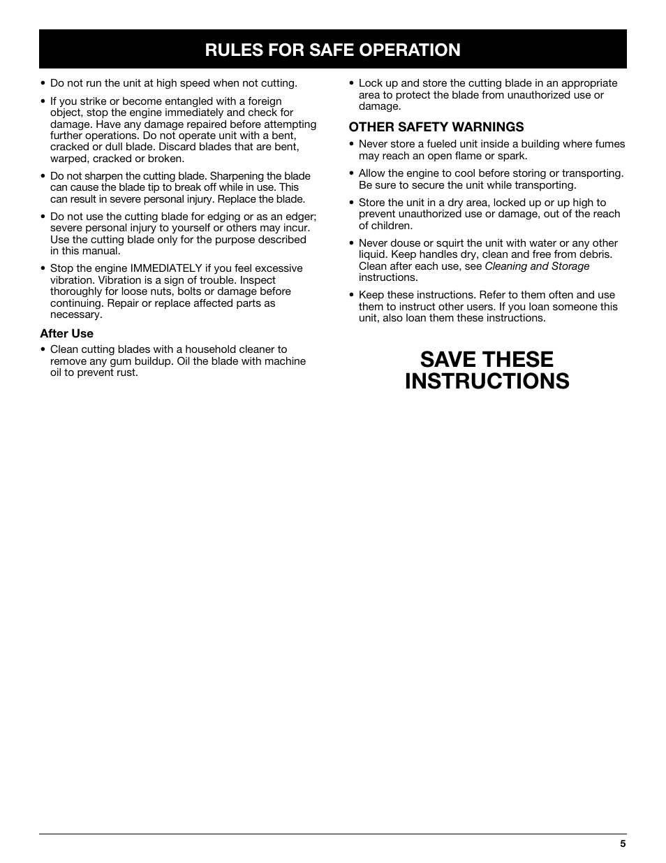 Save these instructions, Rules for safe operation | Yard Machines LT31CSH User Manual | Page 5 / 24