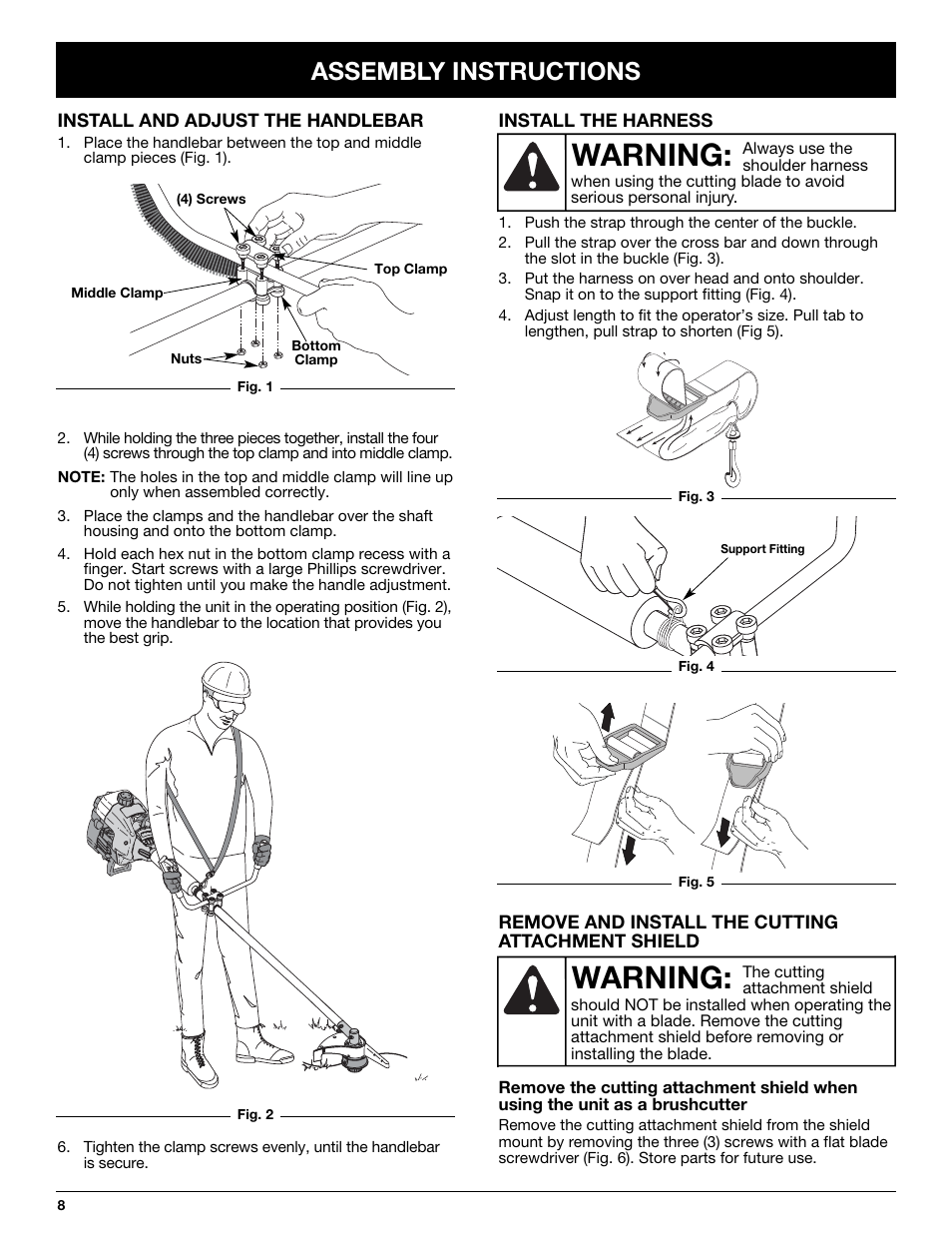 Warning, Assembly instructions | Yard Machines LT31CSH User Manual | Page 8 / 24