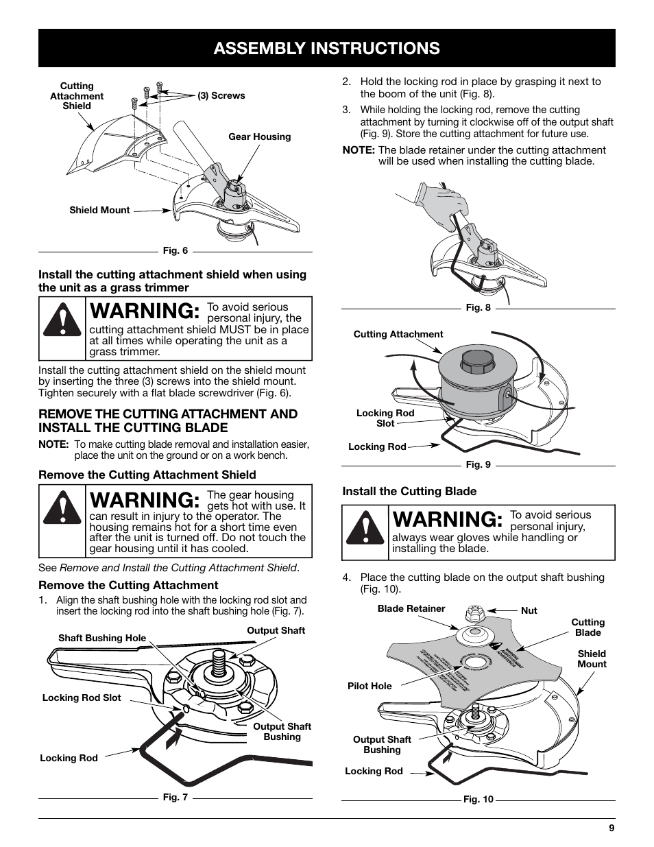 Warning, Assembly instructions | Yard Machines LT31CSH User Manual | Page 9 / 24