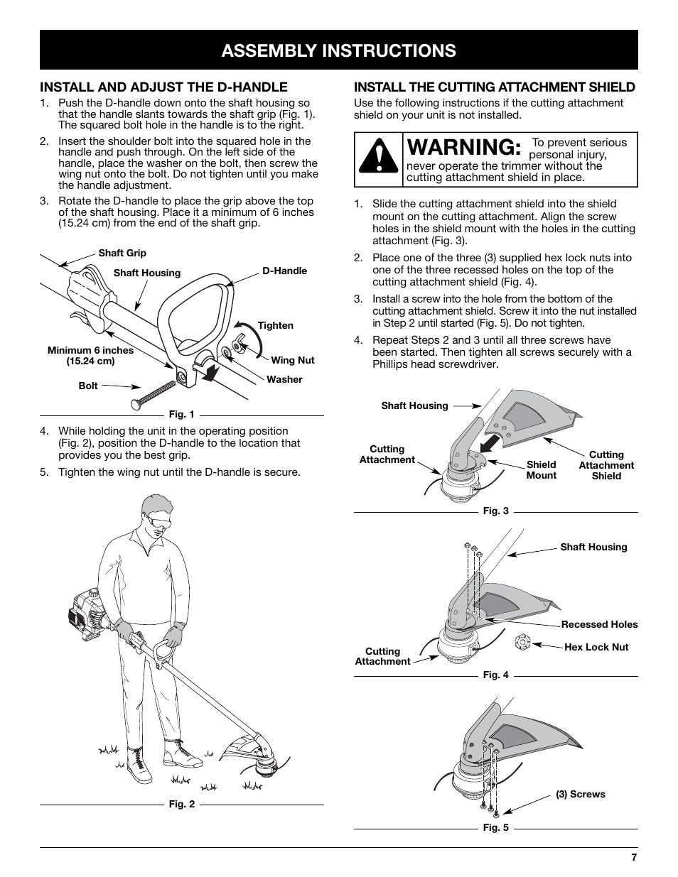 Warning, Assembly instructions | Yard Machines Y765 User Manual | Page 7 / 64