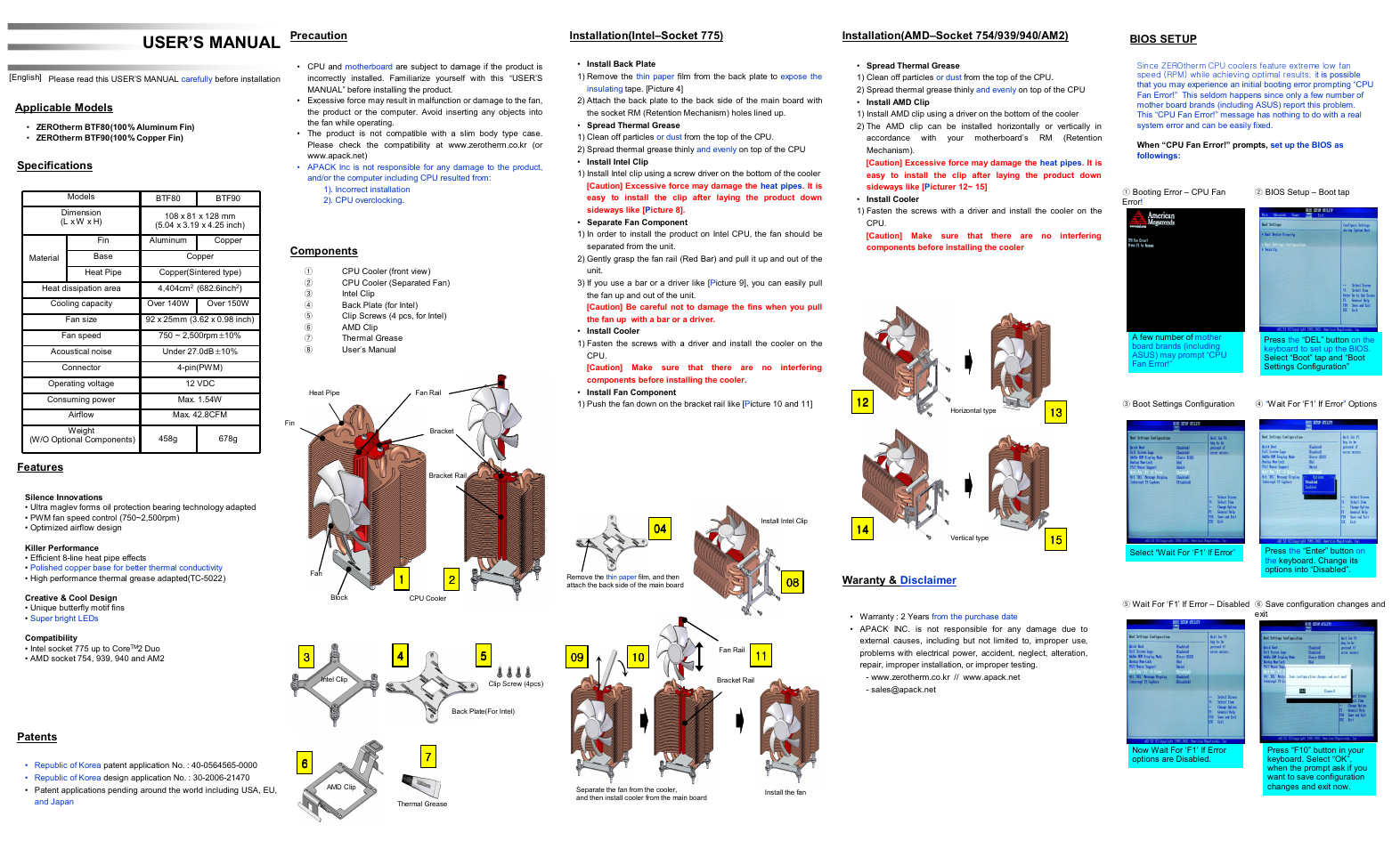 ZEROtherm BTF80 User Manual | 1 page