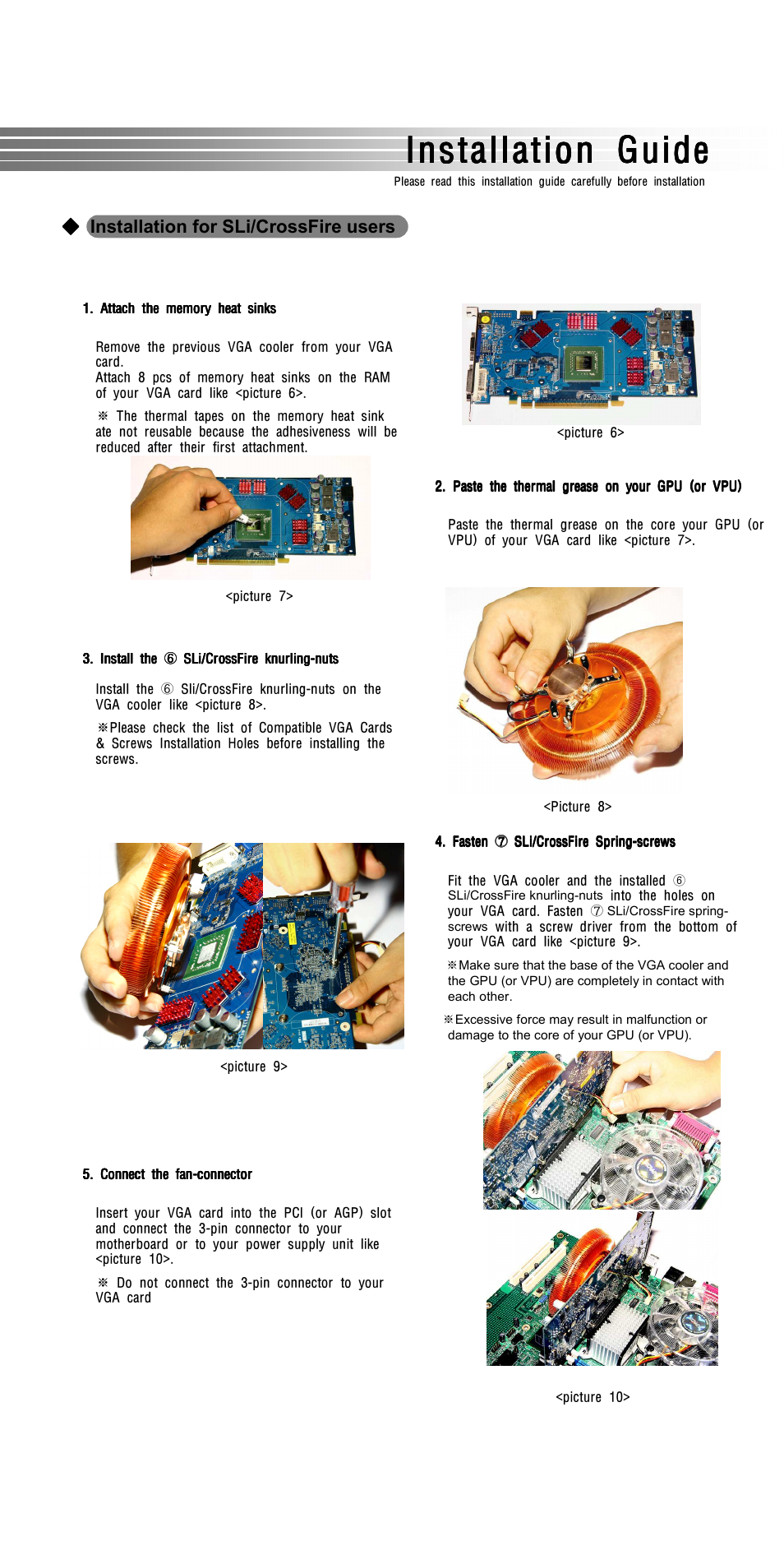 Installation guide, Installation for sli/crossfire users | ZEROtherm ZERO THERM GX800 User Manual | Page 4 / 4