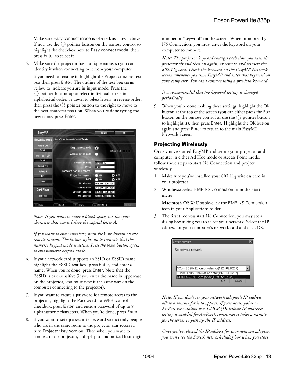 Projecting wirelessly | Zyliss PowerLite 835p User Manual | Page 13 / 20