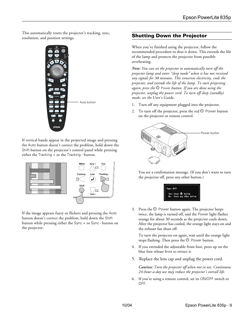 Shutting down the projector | Zyliss PowerLite 835p User Manual | Page 9 / 20