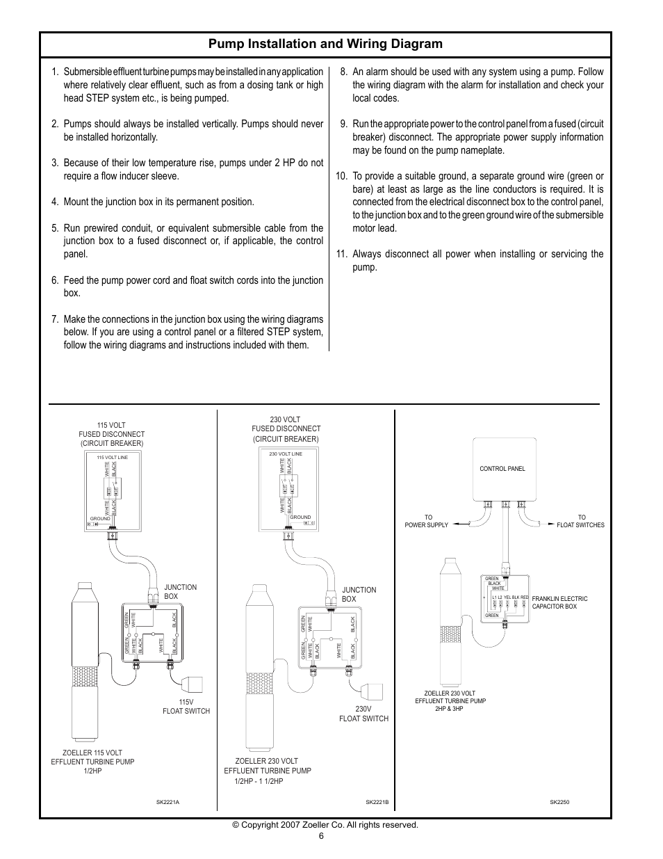 Pump installation and wiring diagram | Zoeller FM2102 User Manual | Page 6 / 8