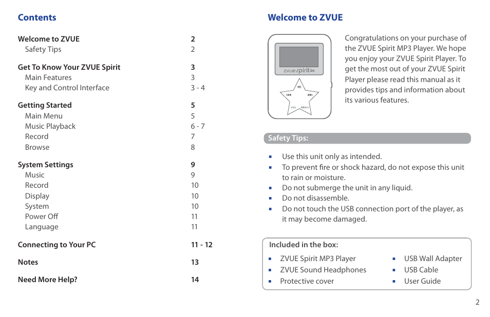 ZVue Sprit User Manual | Page 2 / 8