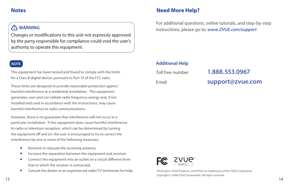 Need more help | ZVue Sprit User Manual | Page 8 / 8