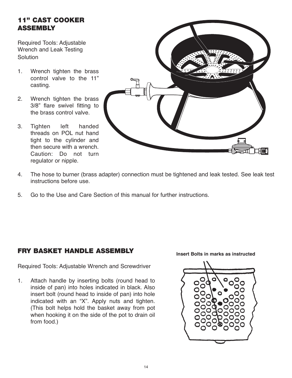11” cast cooker assembly, Fry basket handle assembly | Cooker King Cooker King Kooker OUTDOOR COOKER User Manual | Page 14 / 24
