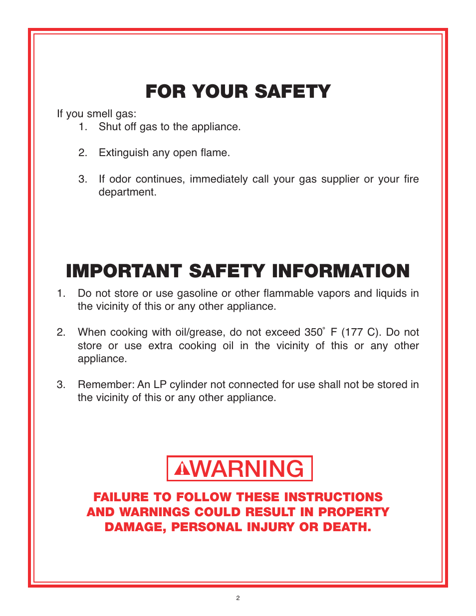 Warning, For your safety, Important safety information | Cooker King Cooker King Kooker OUTDOOR COOKER User Manual | Page 2 / 24