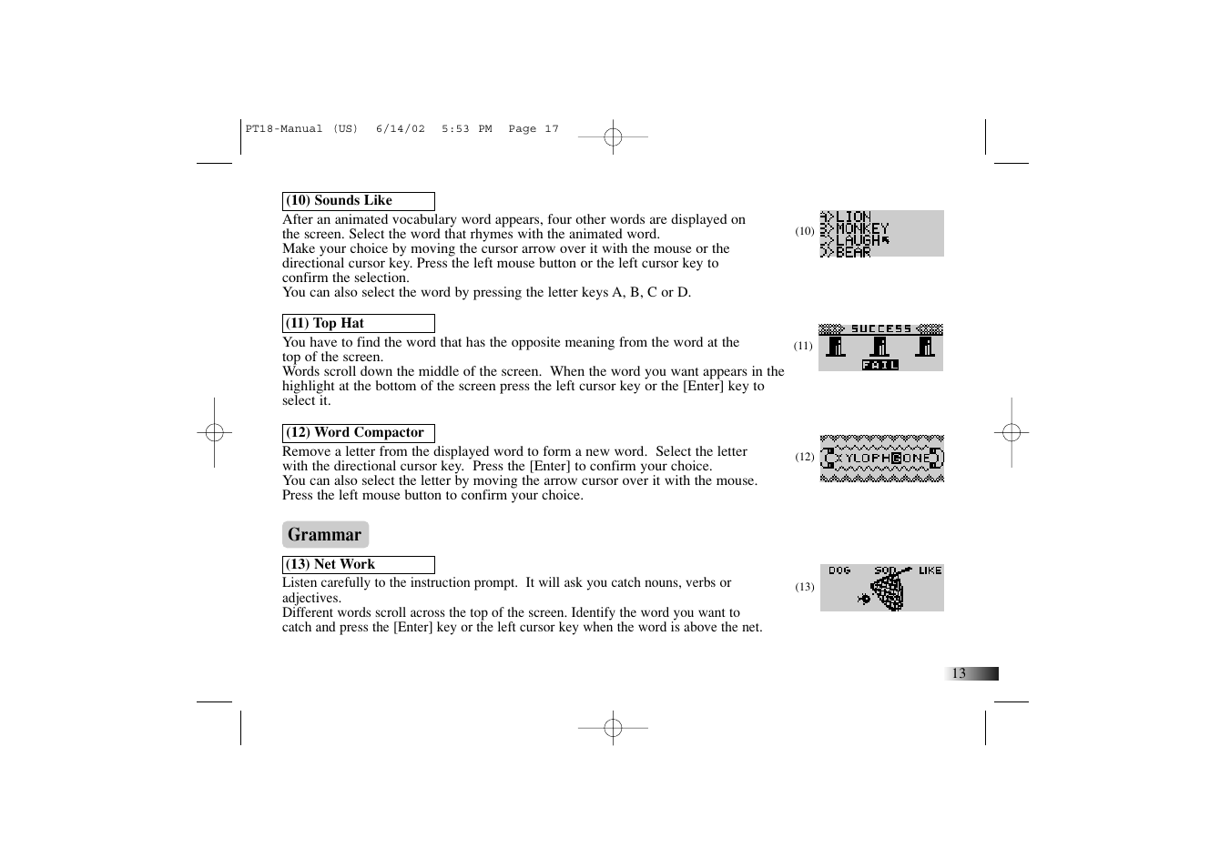 Grammar | Yakumo Accelerator PC Trainer Plus PT18 User Manual | Page 17 / 31