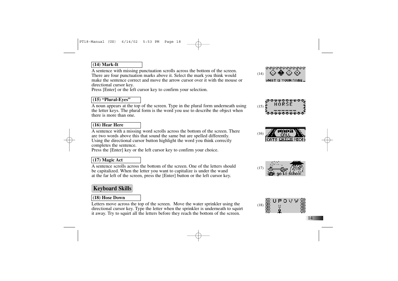 Keyboard skills | Yakumo Accelerator PC Trainer Plus PT18 User Manual | Page 18 / 31