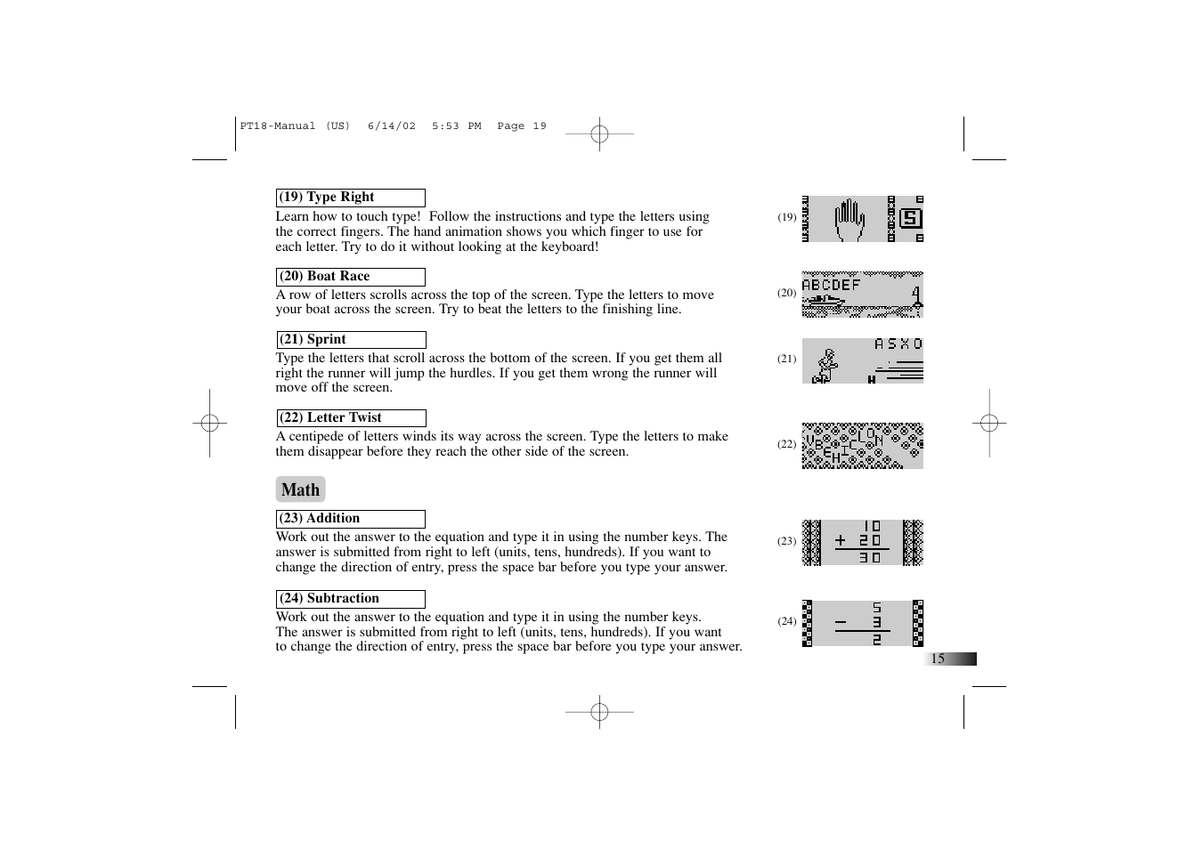 Math | Yakumo Accelerator PC Trainer Plus PT18 User Manual | Page 19 / 31