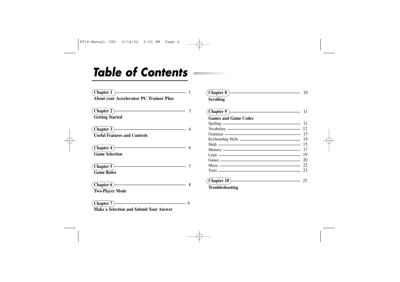 Table of contents able of contents | Yakumo Accelerator PC Trainer Plus PT18 User Manual | Page 4 / 31