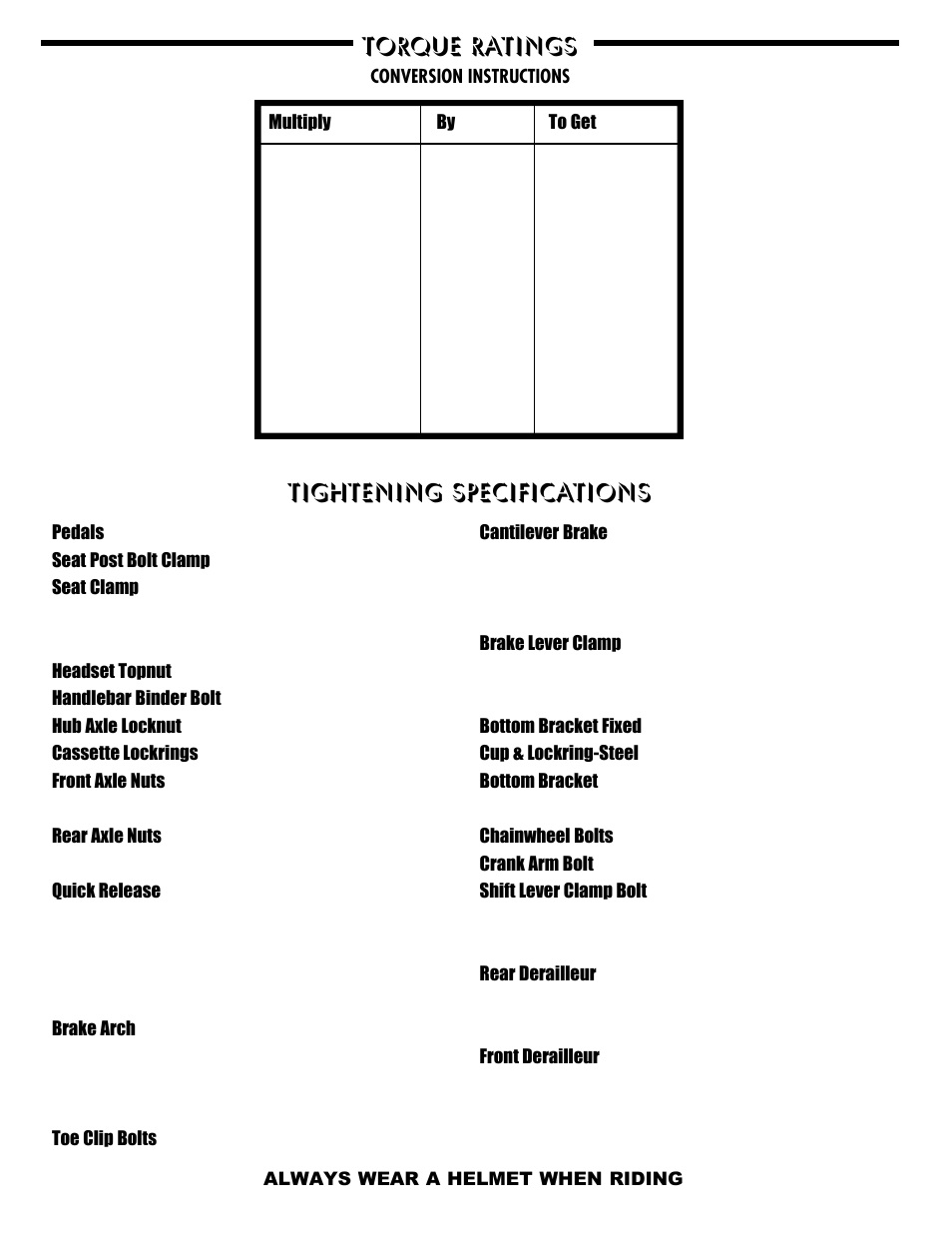 Torque ratings, Tightening specifications | Zap DX User Manual | Page 19 / 22