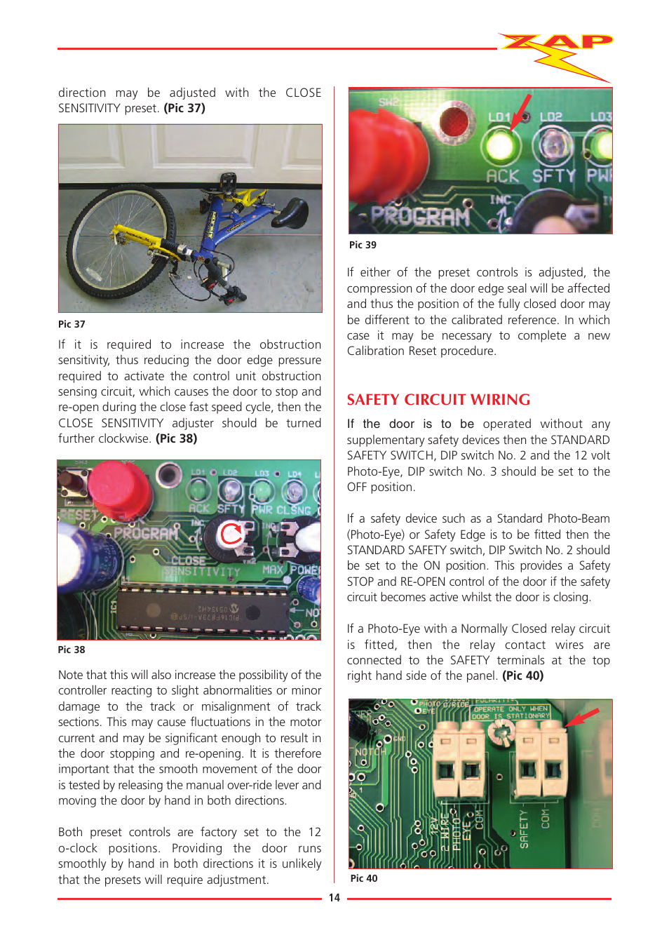 Safety circuit wiring | Zap JACKSHAFT MOTOR-CONTROL SYSTEM 815-RL User Manual | Page 19 / 28