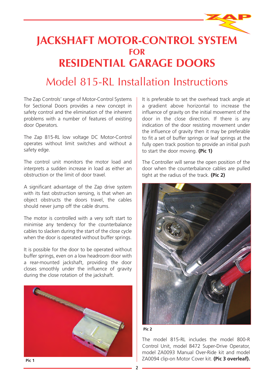 Jackshaft motor-control system | Zap JACKSHAFT MOTOR-CONTROL SYSTEM 815-RL User Manual | Page 7 / 28