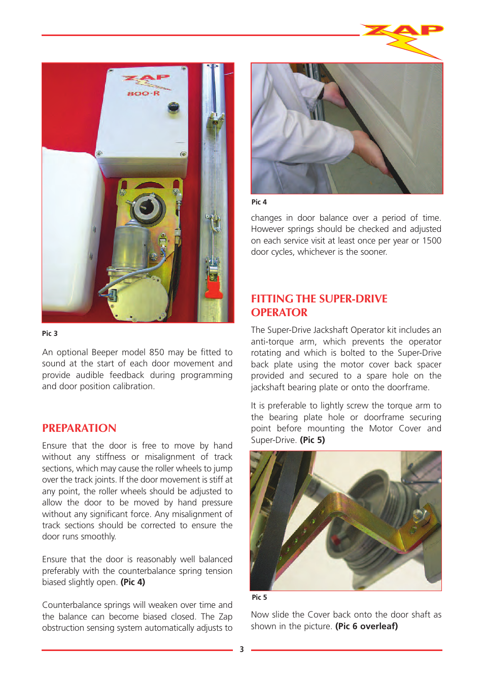 Preparation, Fitting the super-drive operator | Zap JACKSHAFT MOTOR-CONTROL SYSTEM 815-RL User Manual | Page 8 / 28