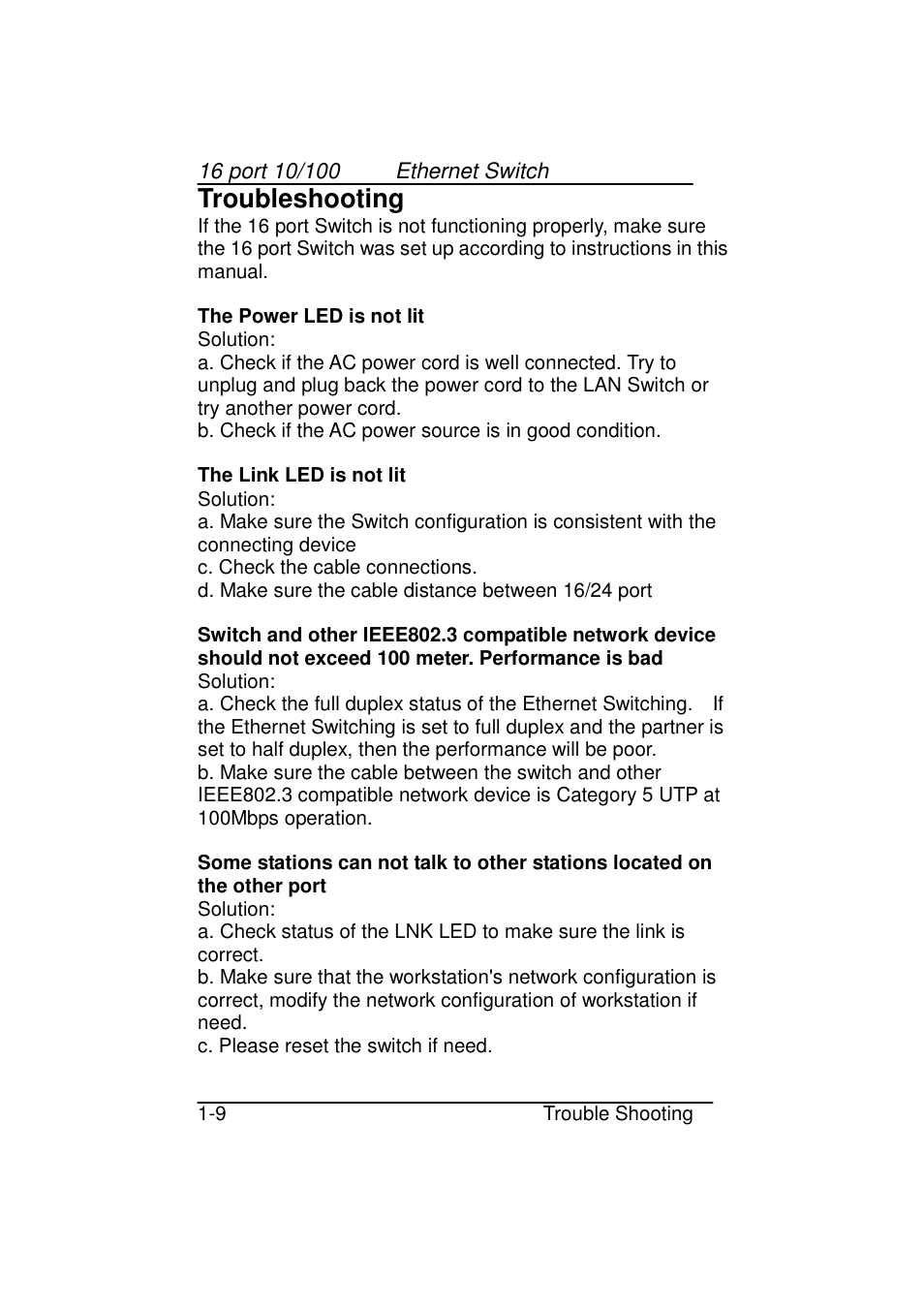 Troubleshooting | Zonet Technology 16 port 10/100 User Manual | Page 10 / 10