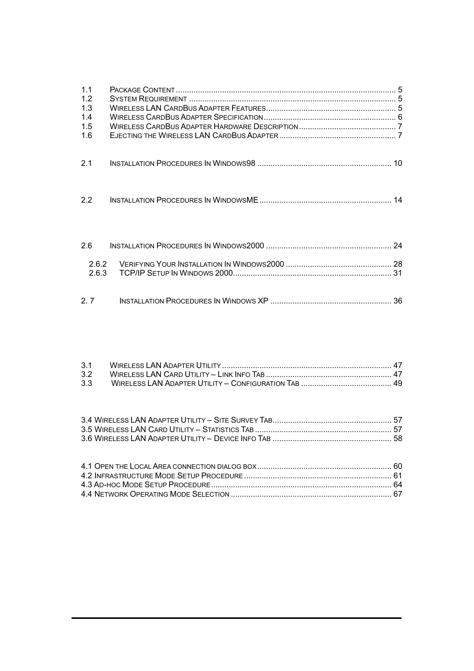 Zonet Technology 802.11 g 54Mbps Wireless LAN CardBus Adapter User Manual | Page 2 / 67