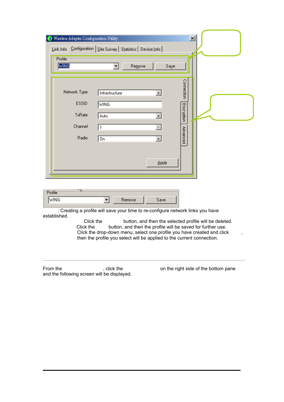 1configuration tab – connection, Configuration tab – connection, 1 configuration tab – connection | Zonet Technology 802.11 g 54Mbps Wireless LAN CardBus Adapter User Manual | Page 49 / 67
