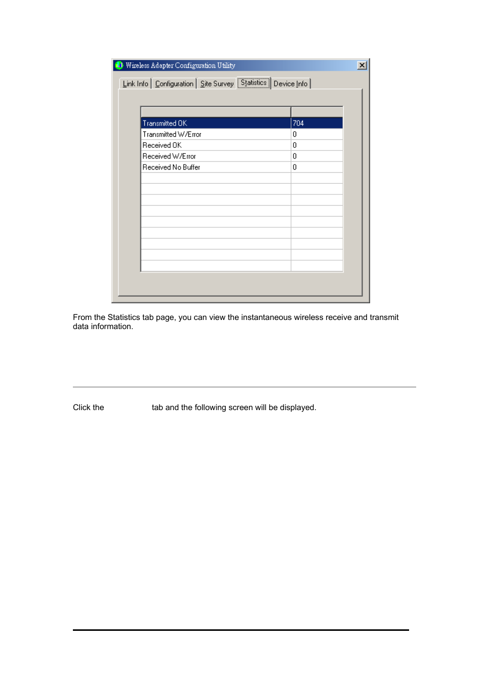 6 wireless lan adapter utility – device info ta, Ireless, Lan a | Dapter, Tility, Evice, 6 wireless lan adapter utility – device info tab | Zonet Technology 802.11 g 54Mbps Wireless LAN CardBus Adapter User Manual | Page 57 / 67