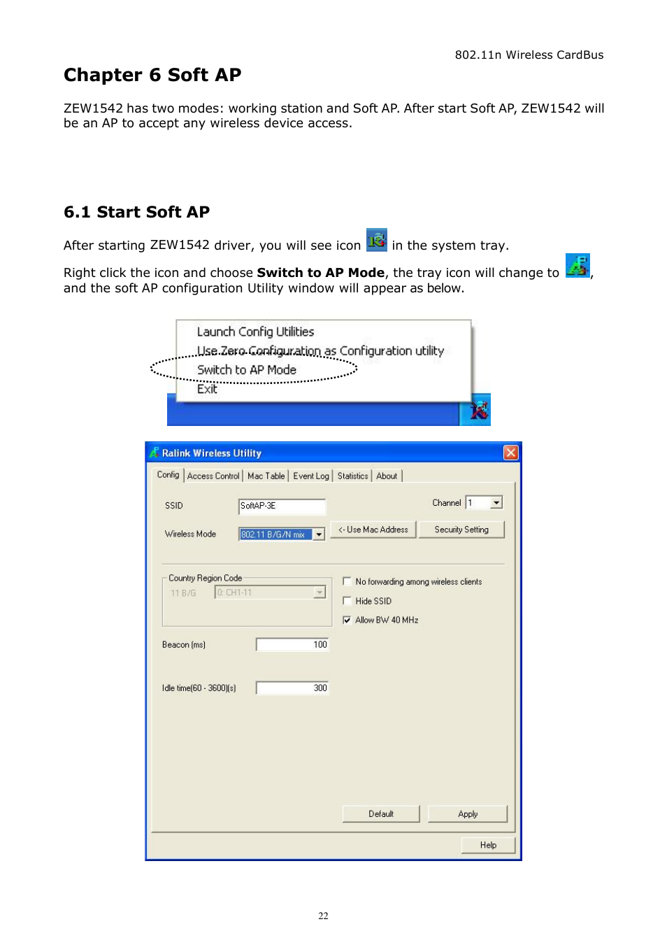 Chapter 6 soft ap, 1 start soft ap | Zonet Technology ZEW1542 User Manual | Page 25 / 30